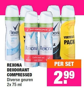 Aanbiedingen Rexona deodorant compressed - Rexona - Geldig van 04/01/2016 tot 17/01/2016 bij Big Bazar