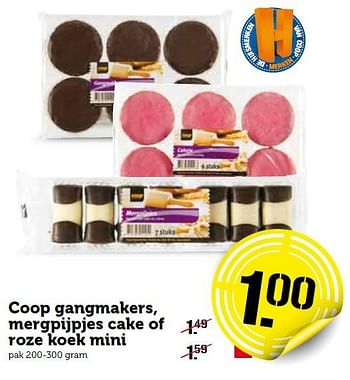 Aanbiedingen Coop gangmakers, mergpijpjes cake of roze koek mini - Huismerk - Coop - Geldig van 11/01/2016 tot 17/01/2016 bij Coop