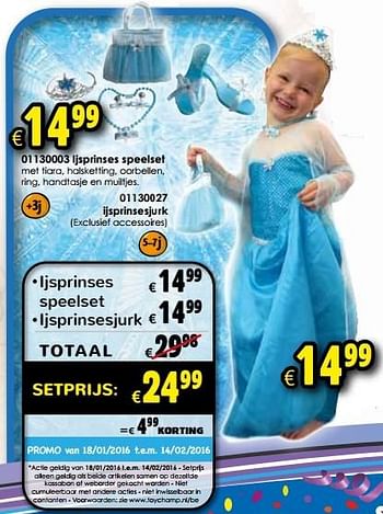 Aanbiedingen Ijsprinses speelset + ijsprinsesjurk - Huismerk - Toychamp - Geldig van 16/01/2016 tot 14/02/2016 bij ToyChamp