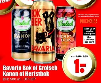 Aanbiedingen Bavaria bok of grolsch kanon of herfstbok - Bavaria - Geldig van 17/01/2016 tot 23/01/2016 bij Lekker Doen