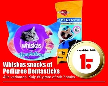 Aanbiedingen Whiskas snacks of pedigree dentasticks - Pedigree - Geldig van 17/01/2016 tot 23/01/2016 bij Lekker Doen