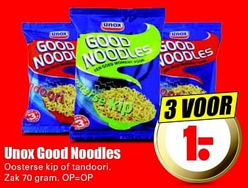 Aanbiedingen Unox good noodles oosterse kip of tandoori - Unox - Geldig van 17/01/2016 tot 23/01/2016 bij Lekker Doen