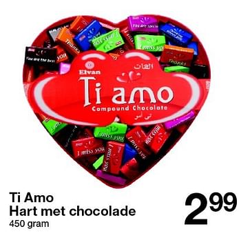 Aanbiedingen Ti amo hart met chocolade - Tiamo - Geldig van 23/01/2016 tot 30/01/2016 bij Zeeman