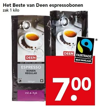 Aanbiedingen Het beste van deen espressobonen - Huismerk deen supermarkt - Geldig van 24/01/2016 tot 30/01/2016 bij Deen Supermarkten