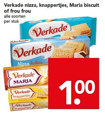 Aanbiedingen Verkade nizza, knappertjes, maria biscuit of frou frou - Verkade - Geldig van 24/01/2016 tot 30/01/2016 bij Deen Supermarkten