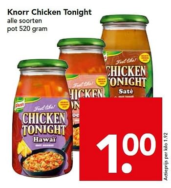 Aanbiedingen Knorr chicken tonight - Knorr - Geldig van 24/01/2016 tot 30/01/2016 bij Deen Supermarkten