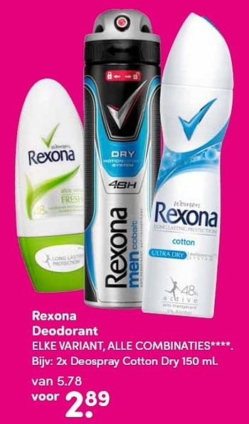 Aanbiedingen Rexona deodorant deospray cotton dry - Rexona - Geldig van 18/01/2016 tot 26/01/2016 bij da