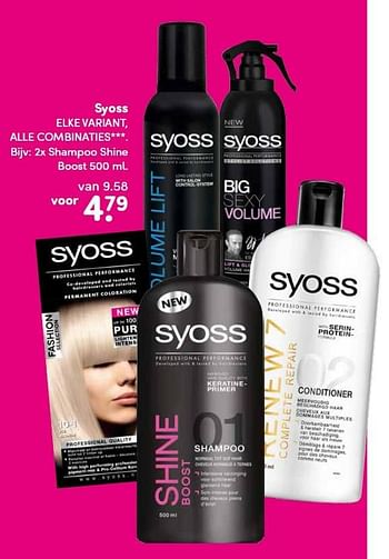 Aanbiedingen Syoss 2x shampoo shine boost - Syoss - Geldig van 18/01/2016 tot 26/01/2016 bij da