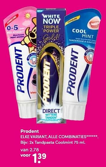 Aanbiedingen Prodent 2x tandpasta coolmint - Prodent - Geldig van 18/01/2016 tot 26/01/2016 bij da