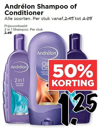 Aanbiedingen Andrélon shampoo of conditioner - Andrelon - Geldig van 24/01/2016 tot 30/01/2016 bij Vomar