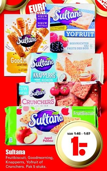 Aanbiedingen Sultana fruitbiscuit, goodmorning - Sultana - Geldig van 24/01/2016 tot 30/01/2016 bij Lekker Doen