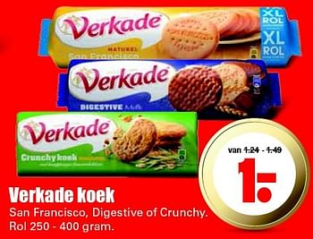 Aanbiedingen Verkade koek san francisco, digestive of crunchy - Verkade - Geldig van 24/01/2016 tot 30/01/2016 bij Lekker Doen