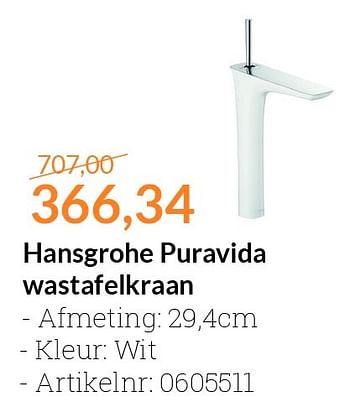 Aanbiedingen Hansgrohe puravida wastafelkraan - Hansgrohe - Geldig van 01/02/2016 tot 29/02/2016 bij Sanitairwinkel