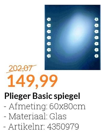 Aanbiedingen Plieger basic spiegel - Plieger - Geldig van 01/02/2016 tot 29/02/2016 bij Sanitairwinkel