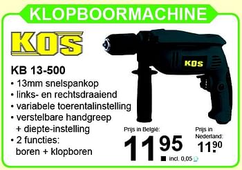 Aanbiedingen Kos klopboormachine kb 13-500 - Kos - Geldig van 01/02/2016 tot 21/02/2016 bij Van Cranenbroek