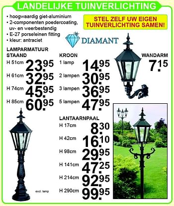Aanbiedingen Landelijke tuinverlichting lantaarnpaal - Diamant - Geldig van 01/02/2016 tot 21/02/2016 bij Van Cranenbroek