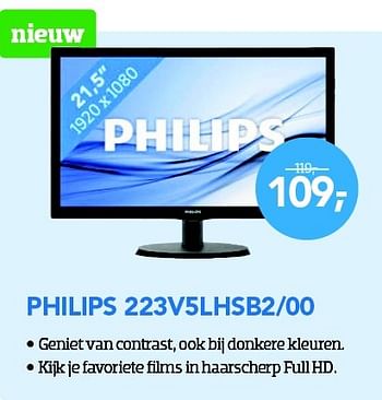 Aanbiedingen Philips 223v5lhsb2-00 - Philips - Geldig van 01/02/2016 tot 29/02/2016 bij Coolblue