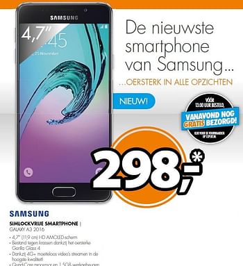 Aanbiedingen Samsung simlockvrije smartphone galaxy a3 2016 - Samsung - Geldig van 01/02/2016 tot 07/02/2016 bij Expert