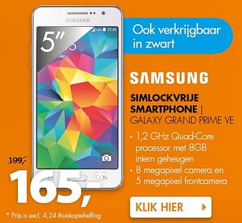 Aanbiedingen Samsung simlockvrije smartphone galaxy grand prime ve - Samsung - Geldig van 01/02/2016 tot 07/02/2016 bij Expert