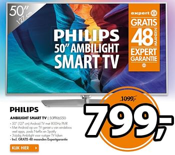 Aanbiedingen Philips ambilight smart tv 50pfk6550 - Philips - Geldig van 01/02/2016 tot 07/02/2016 bij Expert