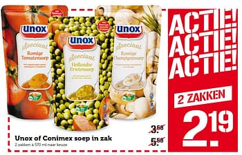 Aanbiedingen Unox of conimex soep in zak - Unox - Geldig van 01/02/2016 tot 07/02/2016 bij Coop