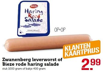 Aanbiedingen Zwanenberg leverworst of bieze rode haring salade - Bieze - Geldig van 01/02/2016 tot 07/02/2016 bij Coop