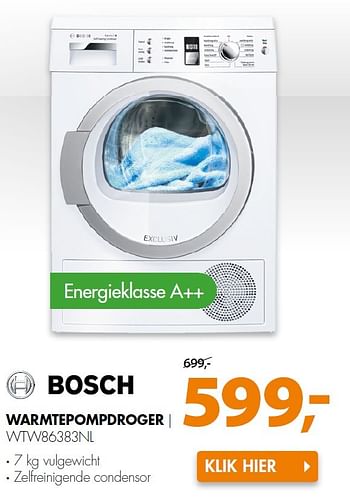 Aanbiedingen Bosch warmtepompdroger wtw86383nl - Bosch - Geldig van 01/02/2016 tot 07/02/2016 bij Expert