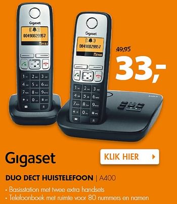 Aanbiedingen Gigaset duo dect huistelefoon a400 - Gigaset - Geldig van 01/02/2016 tot 07/02/2016 bij Expert