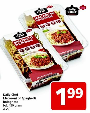 Aanbiedingen Daily chef macaroni of spaghetti bolognese - Daily chef - Geldig van 01/02/2016 tot 07/02/2016 bij Jan Linders