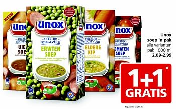 Aanbiedingen Unox soep in pak - Unox - Geldig van 01/02/2016 tot 07/02/2016 bij Jan Linders
