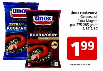 Aanbiedingen Unox rookworst gelderse of extra magere - Unox - Geldig van 01/02/2016 tot 07/02/2016 bij Jan Linders