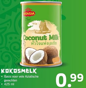 Aanbiedingen Kokosmelk - Vitasia - Geldig van 01/02/2016 tot 07/02/2016 bij Lidl