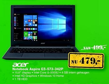 Aanbiedingen Acer notebook aspire e5-573-342p - Acer - Geldig van 01/02/2016 tot 14/02/2016 bij ElectronicPartner