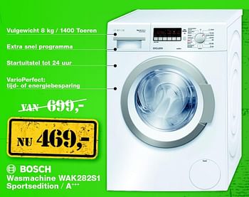 Aanbiedingen Bosch wasmachine wak282s1 sportsedition - a+++ - Bosch - Geldig van 01/02/2016 tot 14/02/2016 bij ElectronicPartner
