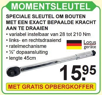 Aanbiedingen Speciale sleutel om bouten met een exact bepaalde kracht aan te draaien - Lotus Geräte - Geldig van 15/02/2016 tot 06/03/2016 bij Van Cranenbroek