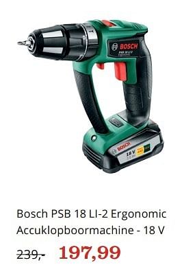 Aanbiedingen Bosch psb 18 li-2 ergonomic accuklopboormachine - 18 v - Bosch - Geldig van 15/02/2016 tot 06/03/2016 bij Bol