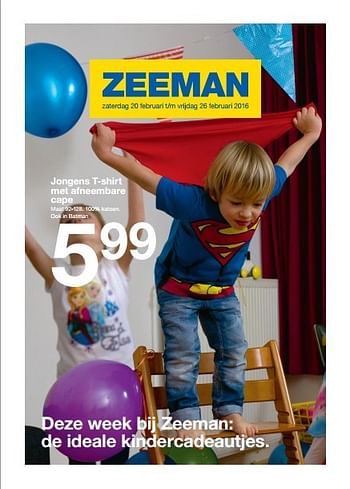 Aanbiedingen Jongens t-shirt met afneembare cape - Huismerk - Zeeman  - Geldig van 20/02/2016 tot 26/02/2016 bij Zeeman