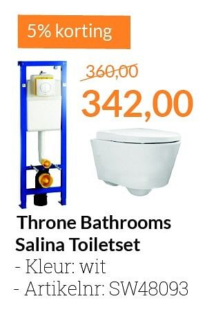 Aanbiedingen Throne bathrooms salina toiletset - Huismerk - Sanitairwinkel - Geldig van 01/03/2016 tot 31/03/2016 bij Sanitairwinkel