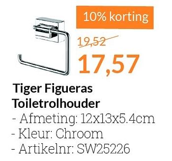 Aanbiedingen Tiger figueras toiletrolhouder - Tiger - Geldig van 01/03/2016 tot 31/03/2016 bij Sanitairwinkel