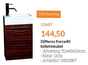Aanbiedingen Differnz force40 toiletmeubel - Differnz - Geldig van 01/03/2016 tot 31/03/2016 bij Sanitairwinkel