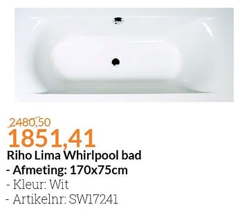 Aanbiedingen Riho lima whirlpool bad - Riho - Geldig van 01/03/2016 tot 31/03/2016 bij Sanitairwinkel