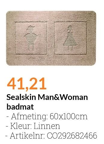 Aanbiedingen Sealskin man+woman badmat - Sealskin - Geldig van 01/03/2016 tot 31/03/2016 bij Sanitairwinkel