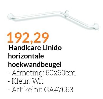 Aanbiedingen Handicare linido horizontale hoekwandbeugel - Handicare - Geldig van 01/03/2016 tot 31/03/2016 bij Sanitairwinkel