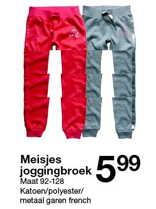 Aanbiedingen Meisjes joggingbroek - Huismerk - Zeeman  - Geldig van 27/02/2016 tot 11/03/2016 bij Zeeman