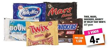Aanbiedingen Twix, mars, snickers, bounty of milky way mini`s - Snickers - Geldig van 29/02/2016 tot 13/03/2016 bij Big Bazar