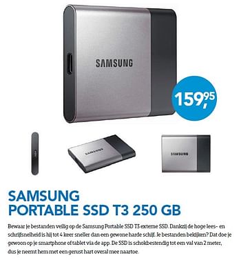 Aanbiedingen Samsung portable ssd t3 250 gb - Samsung - Geldig van 29/02/2016 tot 31/03/2016 bij Coolblue