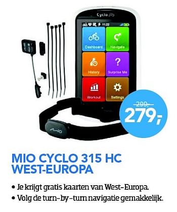Aanbiedingen Mio cyclo 315 hc west-europa - Mio - Geldig van 29/02/2016 tot 31/03/2016 bij Coolblue