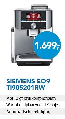 Aanbiedingen Siemens eq9 ti907201rw - Siemens - Geldig van 29/02/2016 tot 31/03/2016 bij Coolblue