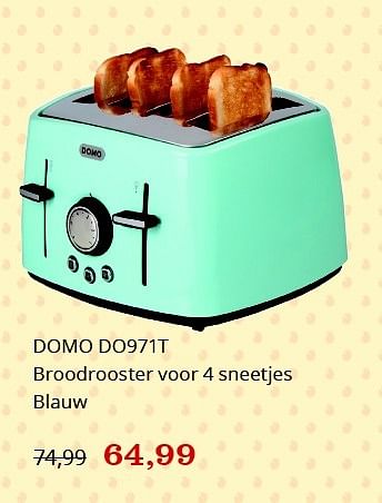 Aanbiedingen Domo do971t broodrooster voor 4 sneetjes blauw - Domo - Geldig van 07/03/2016 tot 28/03/2016 bij Bol
