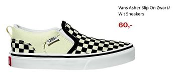 Aanbiedingen Vans asher slip on zwart- wit sneakers - Vans - Geldig van 07/03/2016 tot 28/03/2016 bij Bol